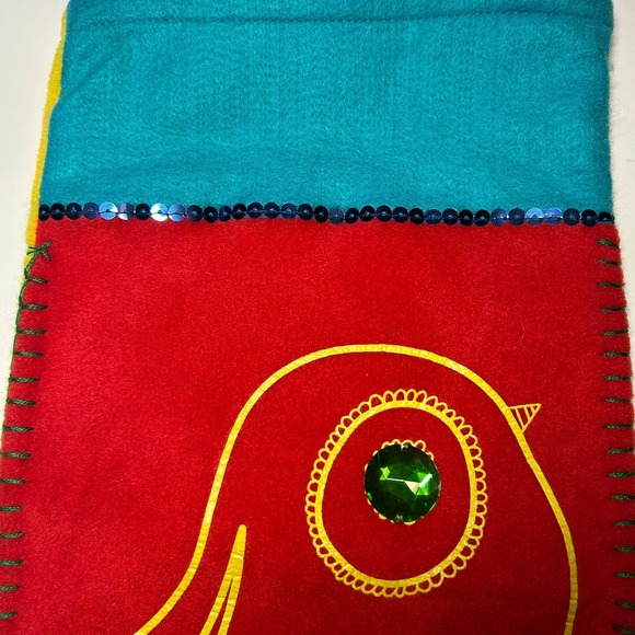 Partridge Christmas Stocking Bird Paisley Gems Sequins Boho Style Old Navy Red - Picture 4 of 7